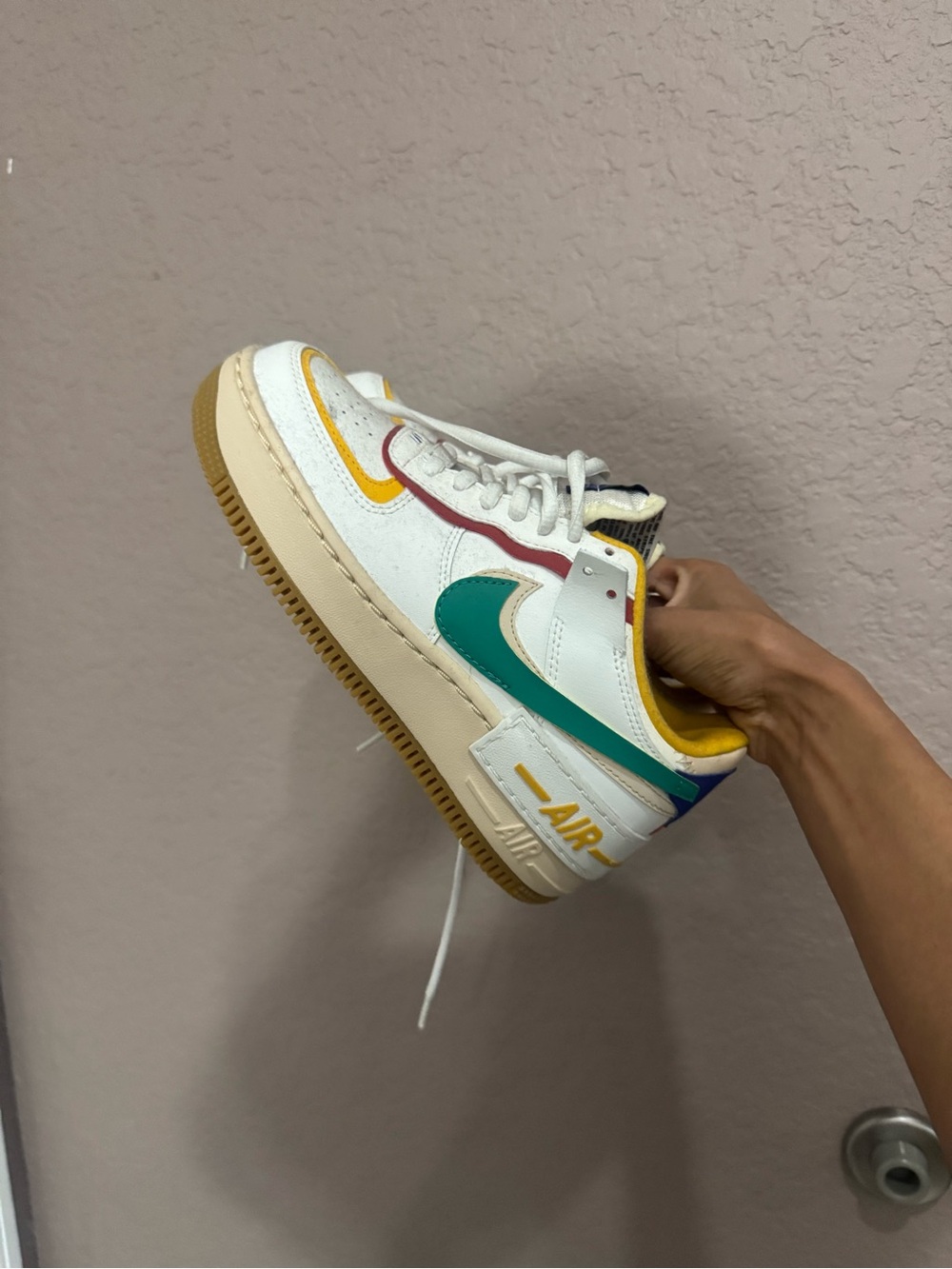 Nike Kids White Multicolor Air Force 1 Low Sneaker - Teal, Yellow, Purple, Tan